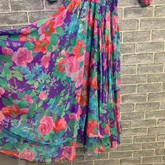 Vintage 90s Diane Freis Original Georgette Floral Maxi Dress Large - Picture 8 of 16